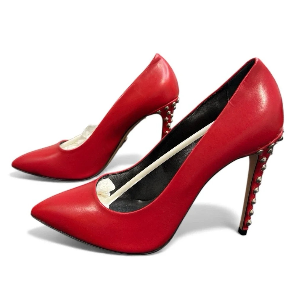 Women's Leather Red Pumps With Spikes Shoes Made In Italy Daniela Funari Size 9
